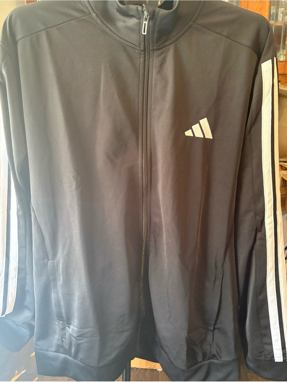 Adidas Black Full Zip Track Jacket Three Stripe Sleeves - Picture 2 of 7